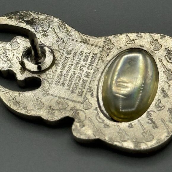 2008 Hard Rock Cafe Goth Punk Barbie Pin ONLY Black Guitar White Skull Lapel Hat - Picture 5 of 7